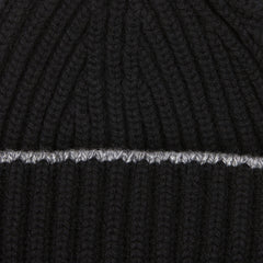 A Black Earl Grey Cashmere Ribbed Short Beanie with a silver stripe made of cashmere, Scotland's finest, by William Lockie.