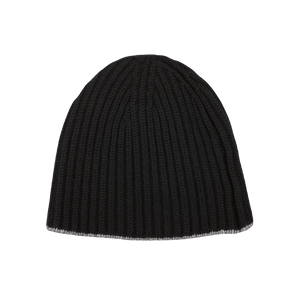 A Black Earl Grey Cashmere Ribbed Short Beanie crafted with Scotland's finest William Lockie cashmere on a white background.