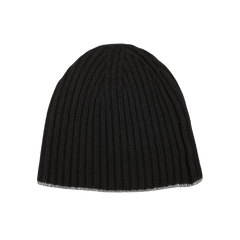 A Black Earl Grey Cashmere Ribbed Short Beanie crafted with Scotland's finest William Lockie cashmere on a white background.