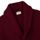 A William Lockie Bordeaux Lambswool Shawl Collar Cardigan with a label on it.