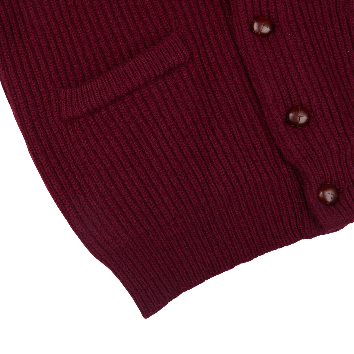 A William Lockie Bordeaux Lambswool Shawl Collar Cardigan with buttons.