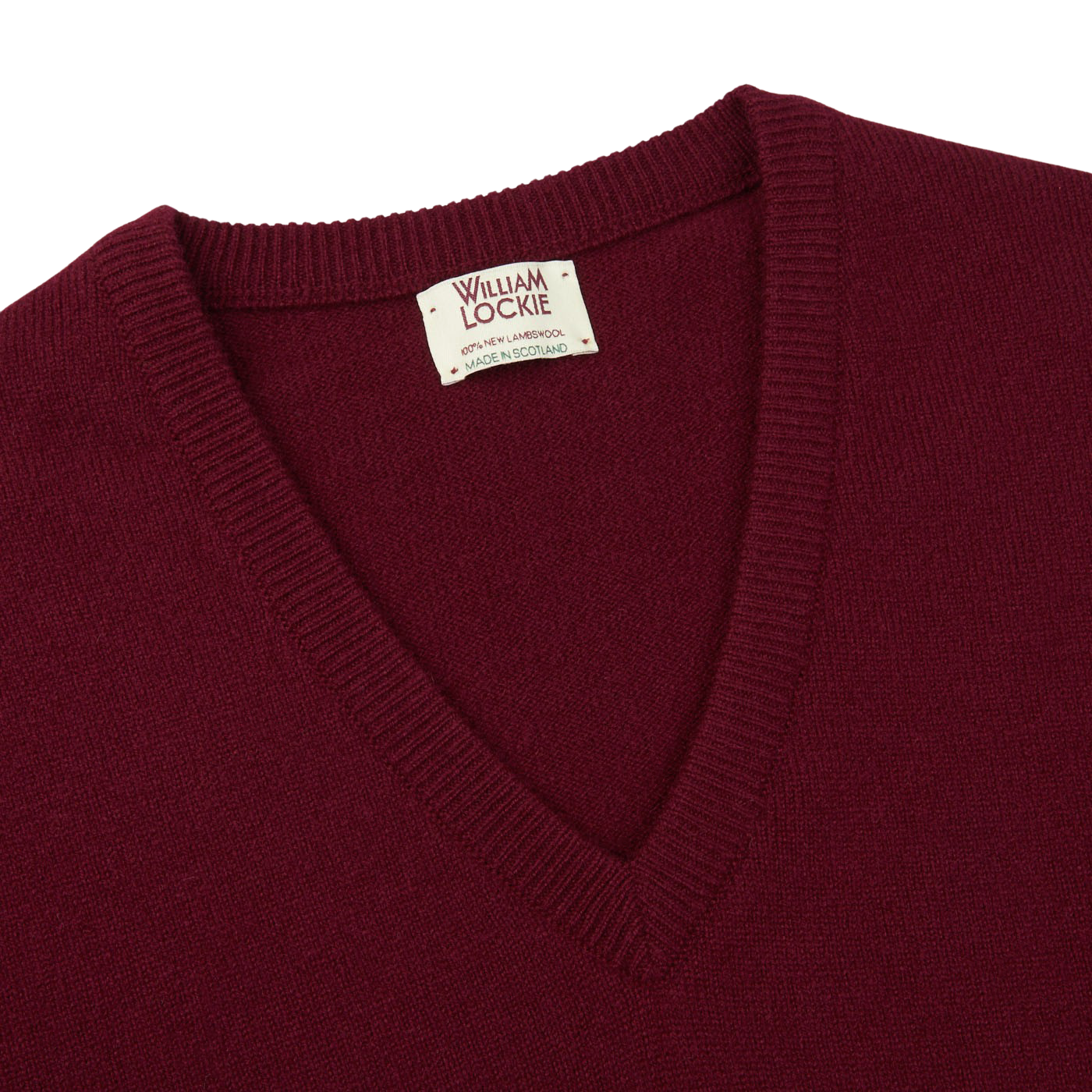 The William Lockie Bordeaux V-Neck Lambswool Sweater.