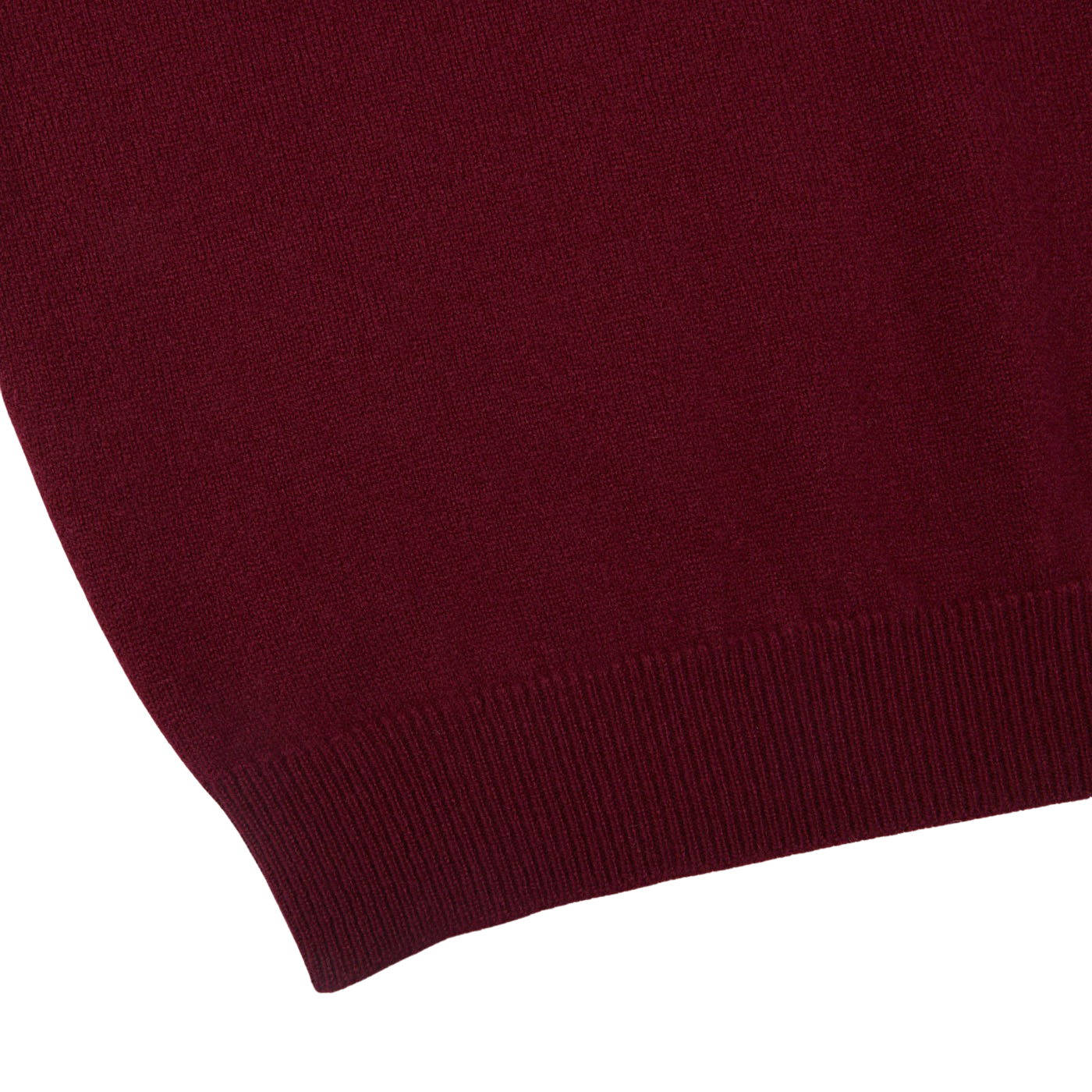 A close up of a comfy William Lockie Bordeaux V-neck lambswool sweater.