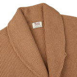 A William Lockie Brown Camel Hair Shawl Collar Cardigan sweater.