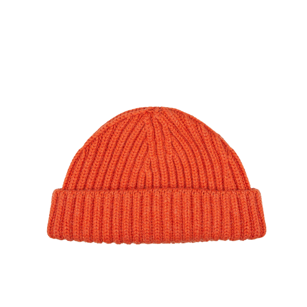 William Lockie | Burnt Orange Cashmere Ribbed Short Beanie – Baltzar