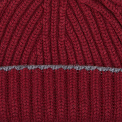 A close up of a William Lockie Claret Smog Cashmere Ribbed Short Beanie.