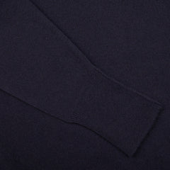 A close up of a William Lockie Navy Crew Neck Cashmere Sweater.