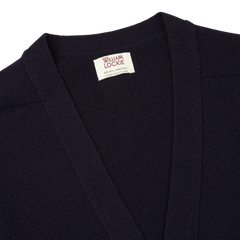 William Lockie Navy Lambswool Saddle Shoulder Cardigan.