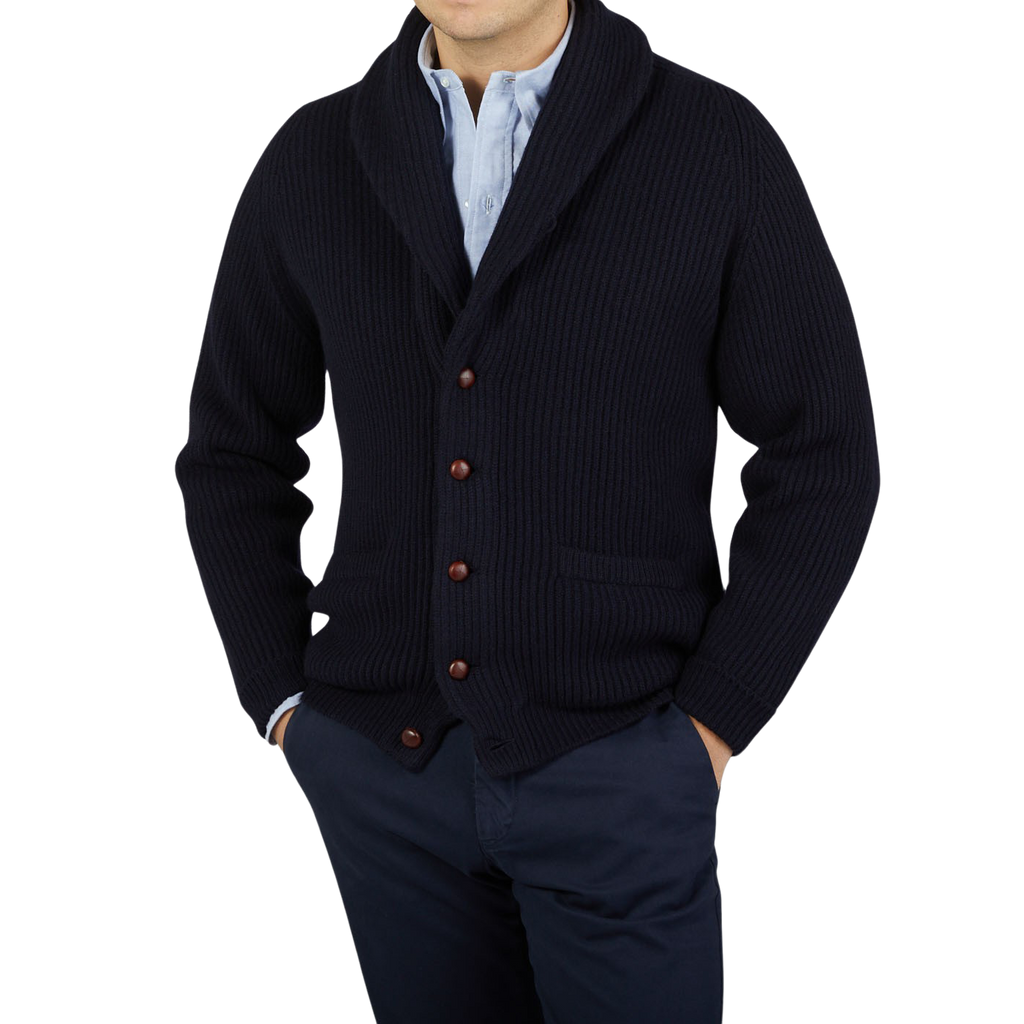 William Lockie | Navy Lambswool Shawl Collar Cardigan – Baltzar