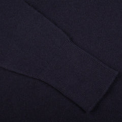 A close up of a Navy V-Neck Cashmere Sweater made with Scottish cashmere by William Lockie.