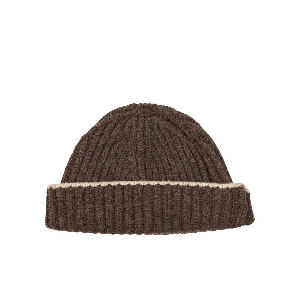 A Porcupine Alabaster Cashmere Ribbed Short Beanie by William Lockie on a white background.