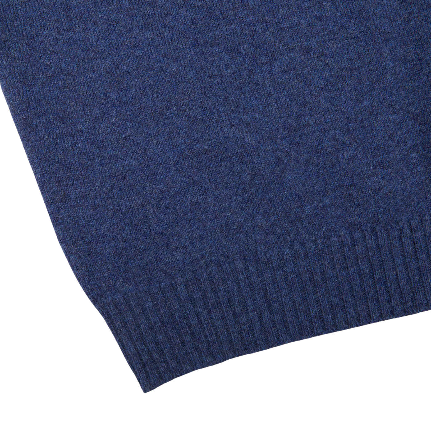 A close up of a William Lockie Rhapsody Blue Crew Neck Lambswool Sweater.