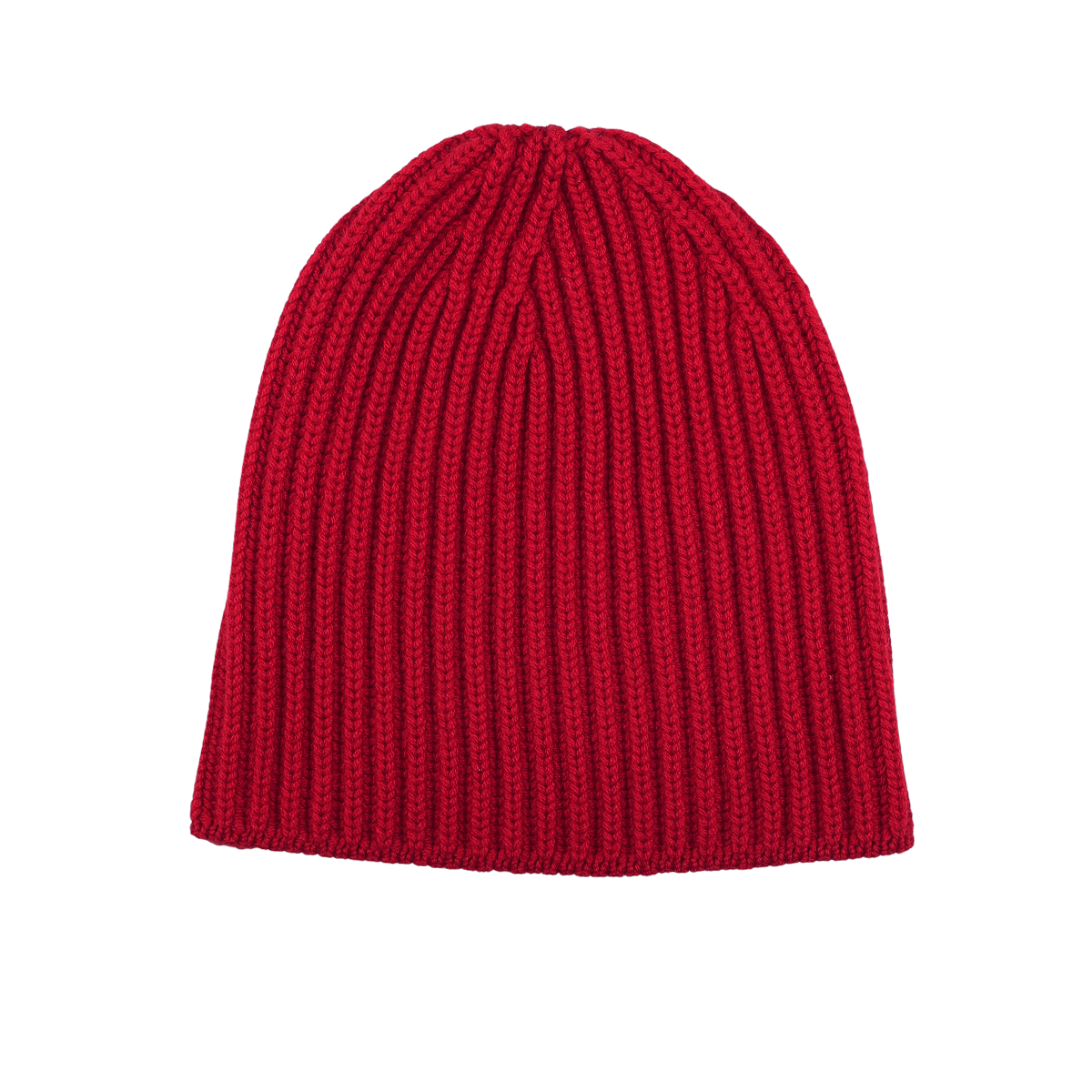 Indulge in the luxurious warmth of a William Lockie Ruby Red Cashmere Short Ribbed Beanie, beautifully showcased on a pristine white background.