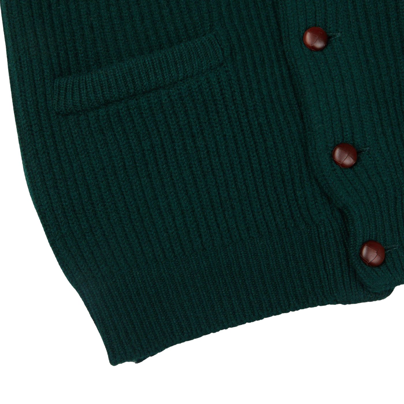 A William Lockie Tartan Green Lambswool Shawl Collar Cardigan with buttons.