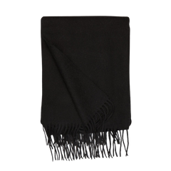 A Black Superfine Merino Wool Scarf from Yacaia with fringed endings.