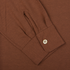 A close up of a coffee brown Zanone Ice Cotton LS polo shirt.