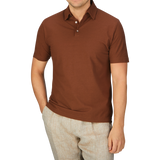 A man wearing a Zanone Coffee Brown Ice Cotton Polo Shirt.