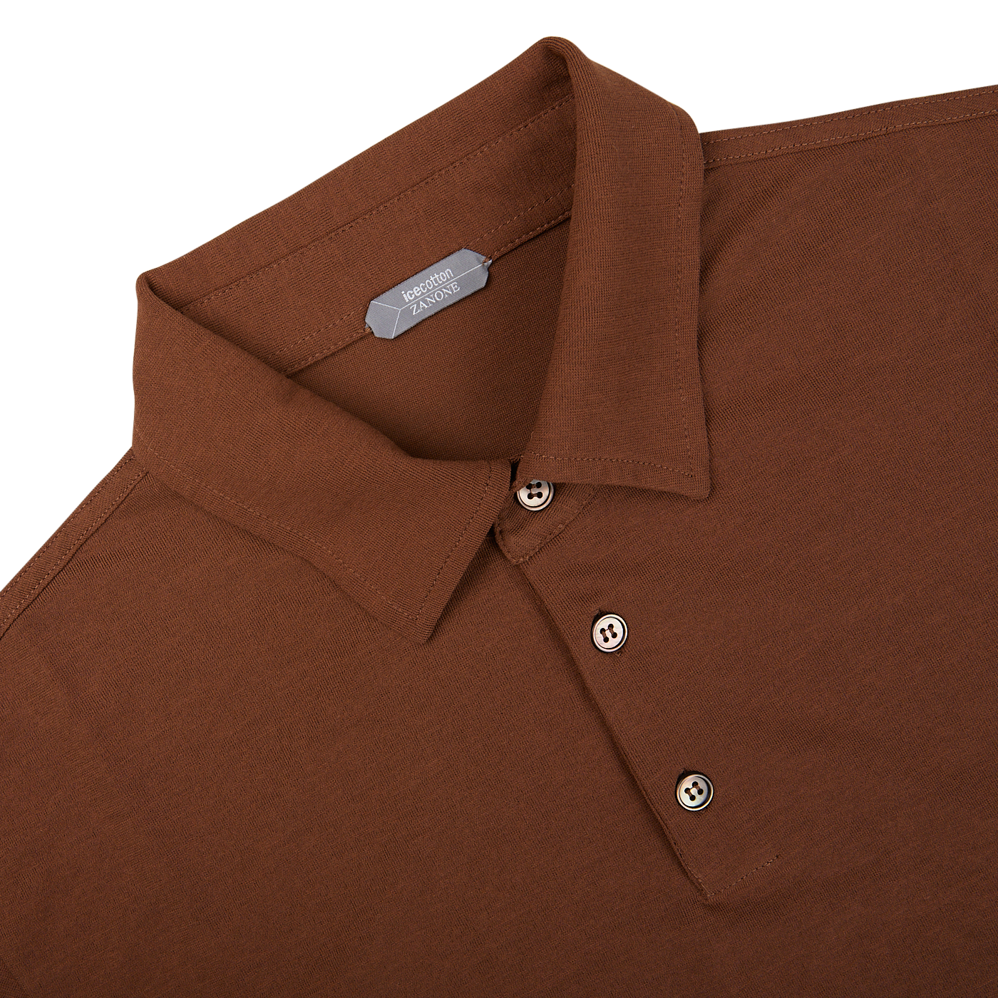 A Zanone Coffee Brown Ice Cotton Polo Shirt with buttons on the collar.