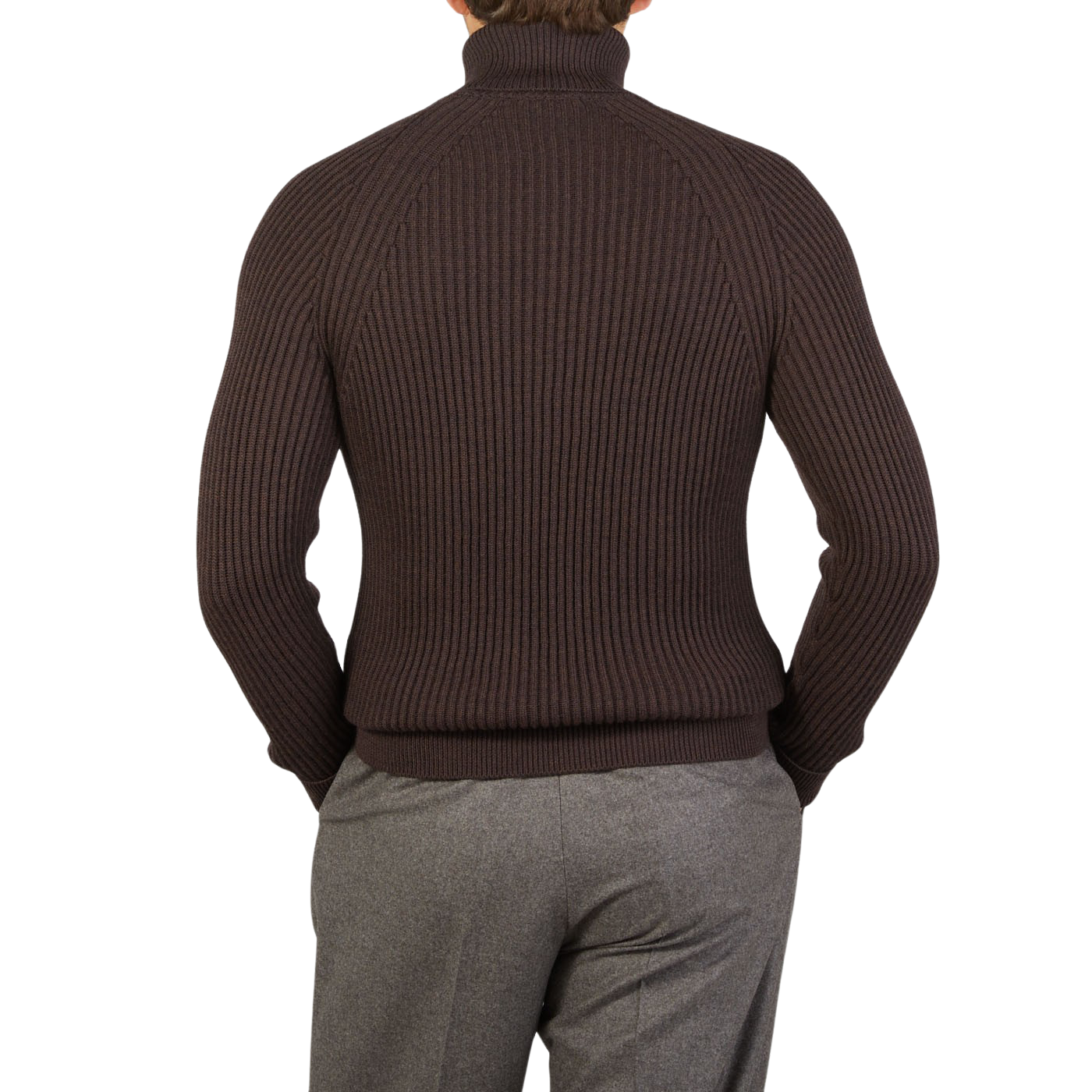 A man in a Zanone Dark Brown Ribbed Wool Rollneck sweater.