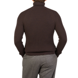 A man in a Zanone Dark Brown Ribbed Wool Rollneck sweater.