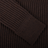 A close up of a Zanone Dark Brown Ribbed Wool Rollneck sweater.