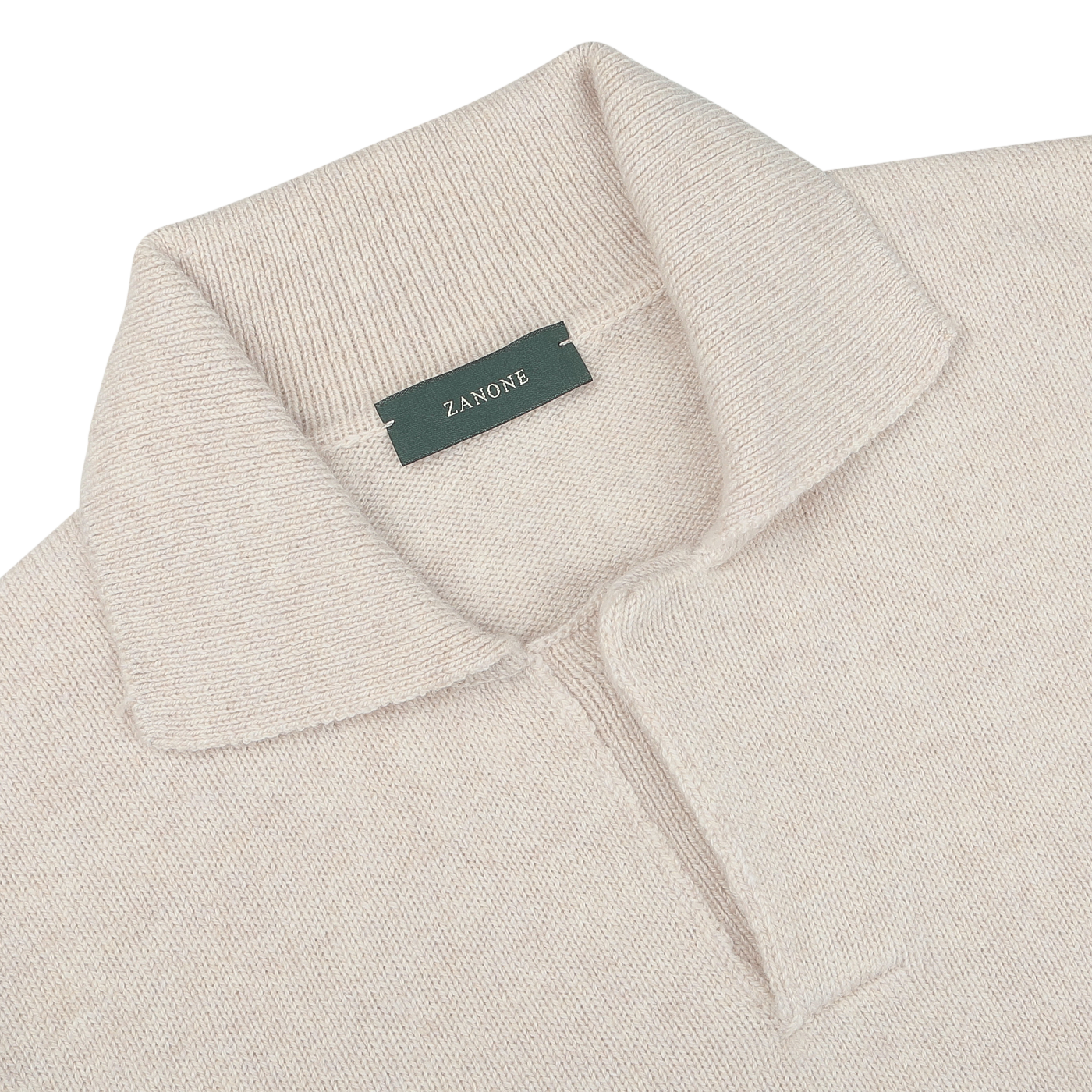 Ecru beige, regular-fit polo shirt with a ribbed collar and a green label that reads "Zanone," crafted from pure virgin wool.