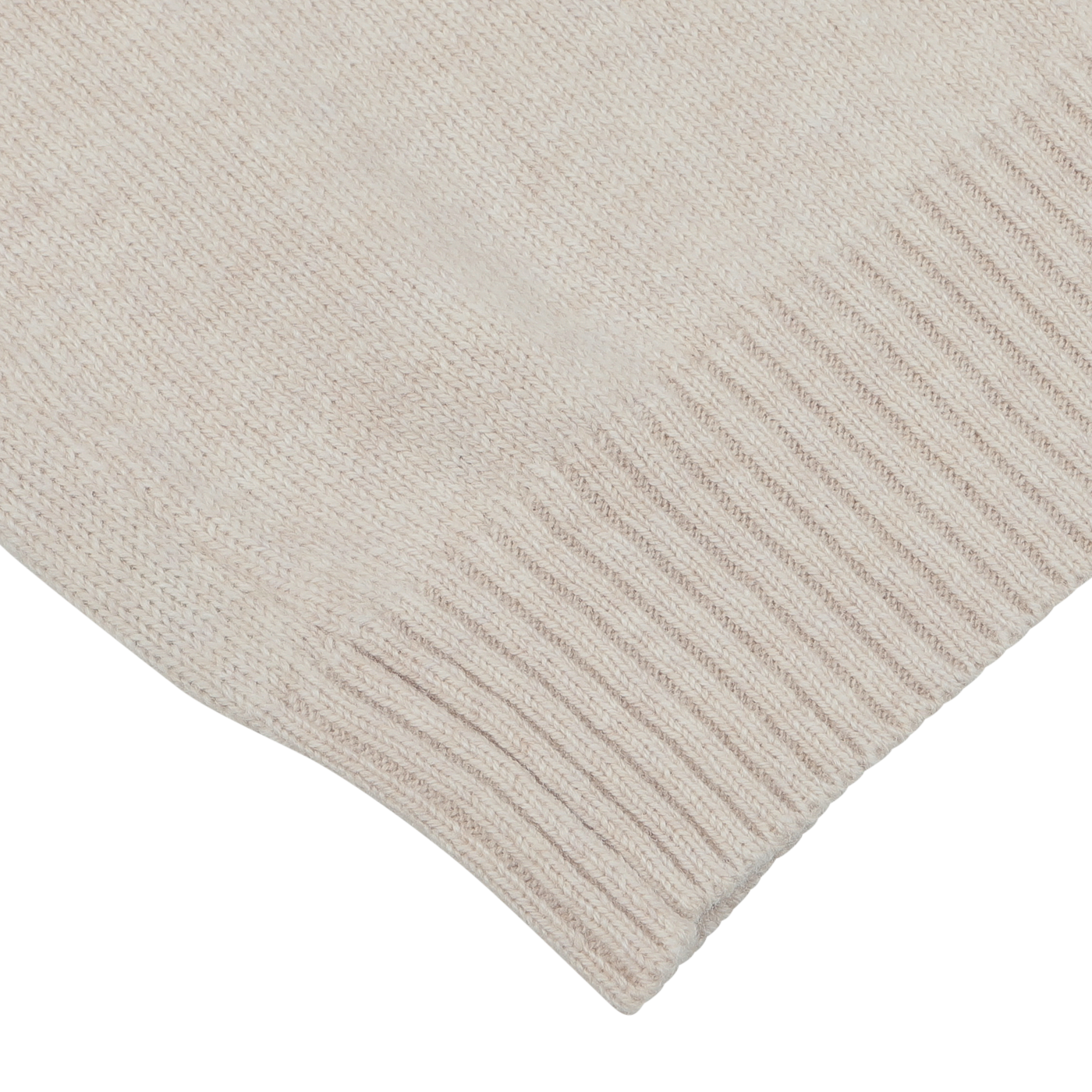 Close-up of the cuff on the Ecru Beige Wool Winter LS Polo Shirt by Zanone, highlighting the ribbed detailing that showcases the texture and stitching of the pure virgin wool fabric.