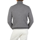 A Zanone Grey Melange Wool Cashmere Rollneck specialist showcasing a Zanone grey melange sweater from the back view.