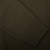 A close up of a Zanone Military Green Wool Shawl Collar Cardigan.