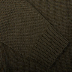 A close up of a Zanone Military Green Wool Shawl Collar Cardigan.