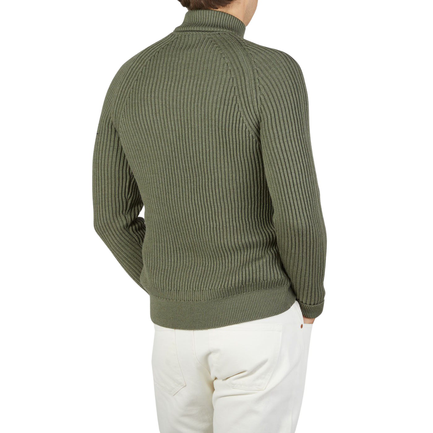 The back view of a Zanone Sage Green Ribbed Wool Rollneck sweater.