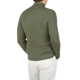 The back view of a Zanone Sage Green Ribbed Wool Rollneck sweater.