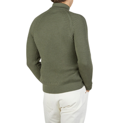 The back view of a Zanone Sage Green Ribbed Wool Rollneck sweater.