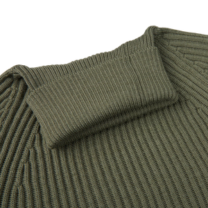 A close up of a Zanone sage green ribbed wool rollneck sweater by a knitwear specialist.