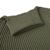 A close up of a Zanone sage green ribbed wool rollneck sweater by a knitwear specialist.