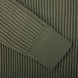 A close up of a Zanone Sage Green Ribbed Wool Rollneck sweater.