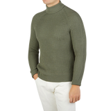 A Zanone Sage Green Ribbed Wool Rollneck attire specialist.