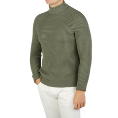 A Zanone Sage Green Ribbed Wool Rollneck attire specialist.