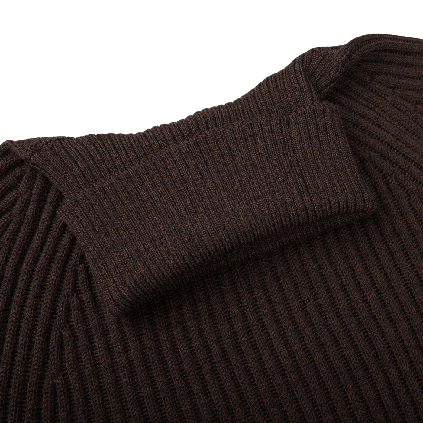 A close up of a Zanone Dark Brown Ribbed Wool Rollneck sweater.