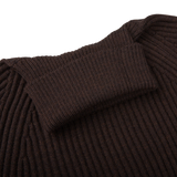 A close up of a Zanone Dark Brown Ribbed Wool Rollneck sweater.