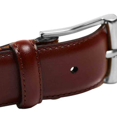 Belt in chestnut calf with silver buckle branded Crockett & Jones