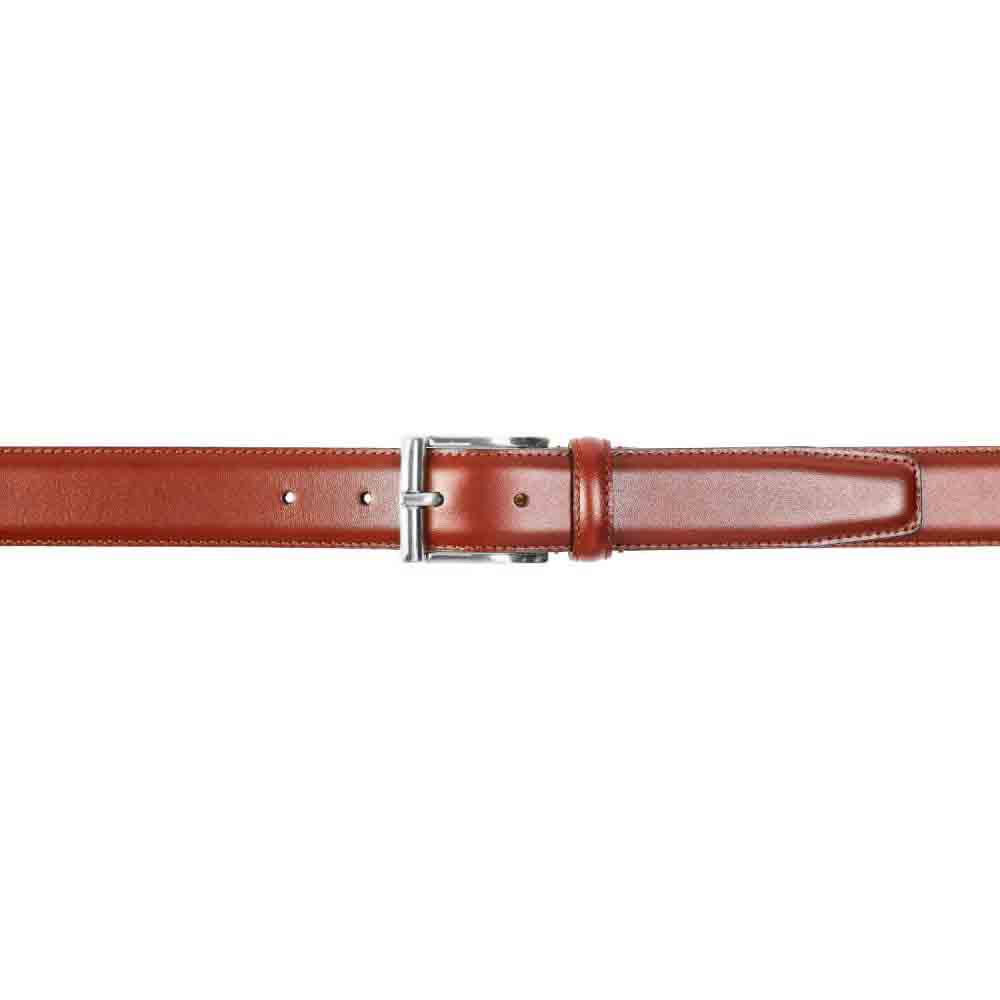 Belt in chestnut calf with silver buckle branded Crockett & Jones