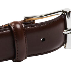 Belt in dark brown calf with silver buckle branded Crockett & Jones