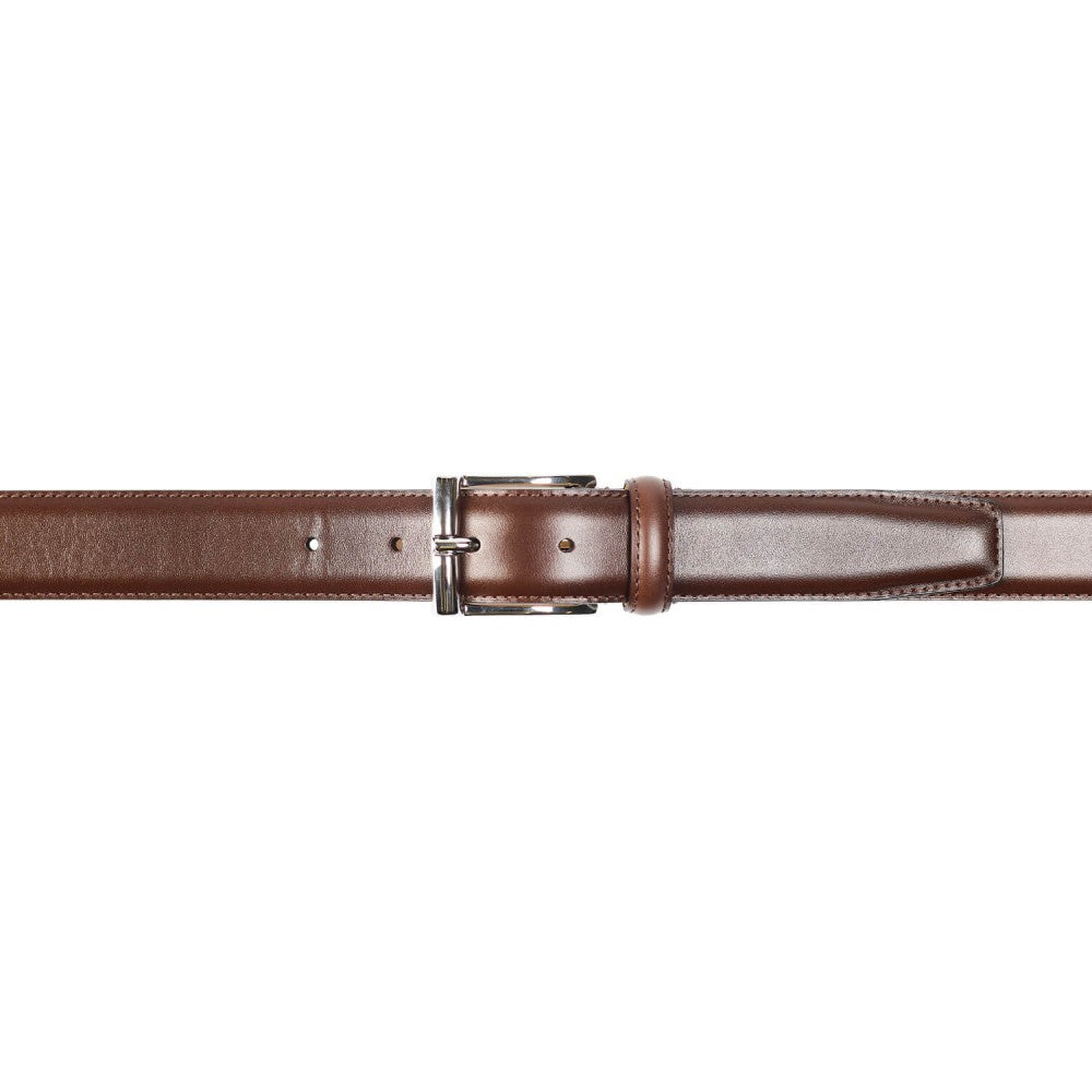 Belt in dark brown calf with silver buckle branded Crockett & Jones