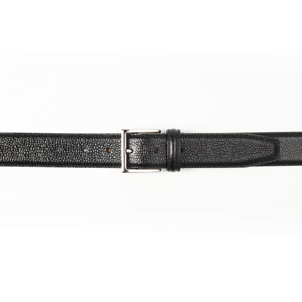 Belt in black scotch grain with silver buckle branded Crockett & Jones