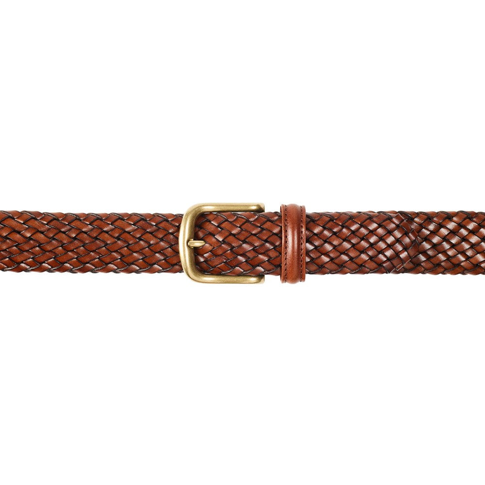 Belt in brown woven calf with brass buckle branded Crockett & Jones