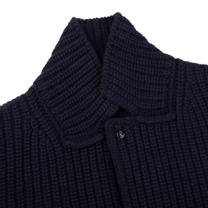 1Gran Sasso Navy Blue Chunky Knitted Wool Cardigan Collar1