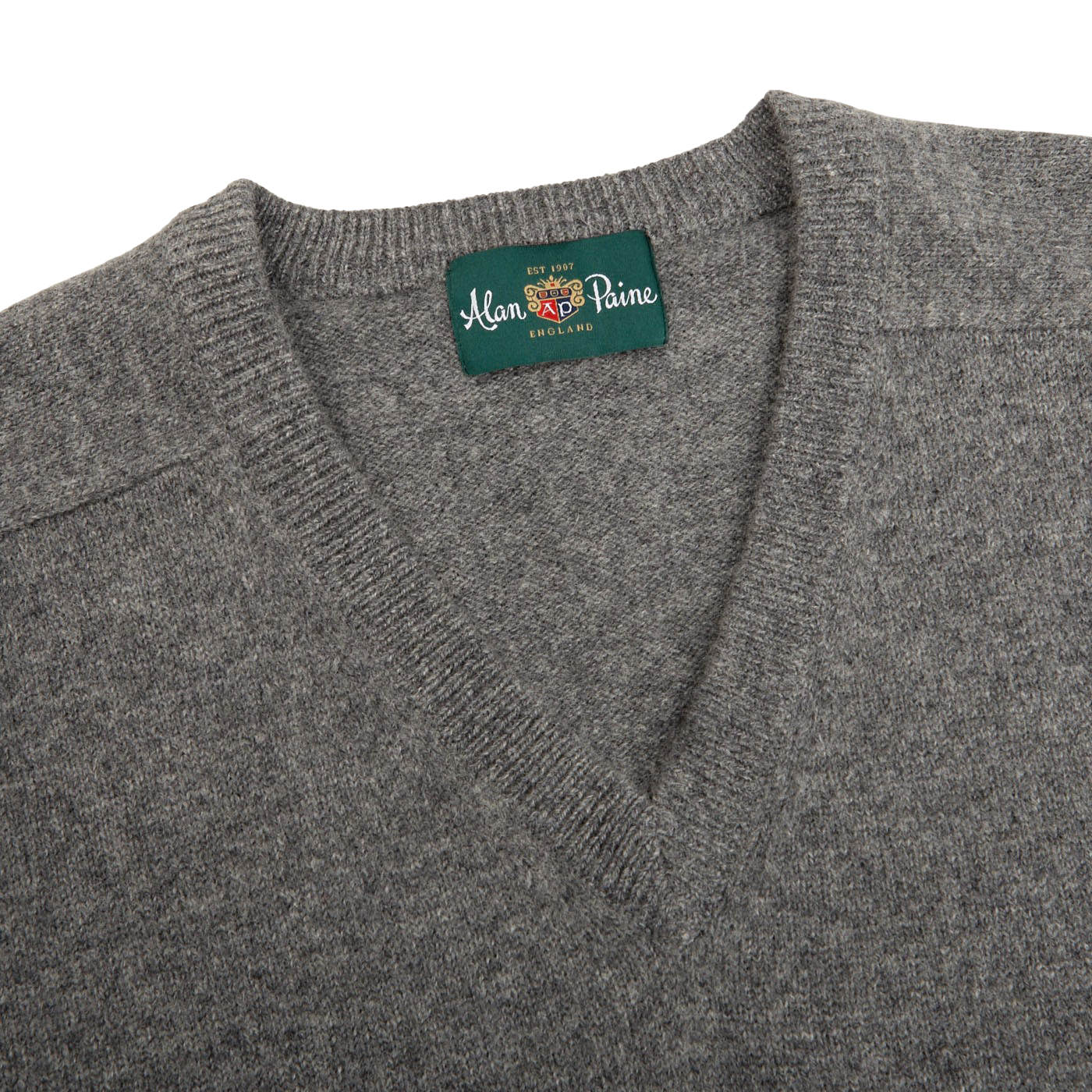 Alan Paine Grey Melange Lambswool V-Neck Collar