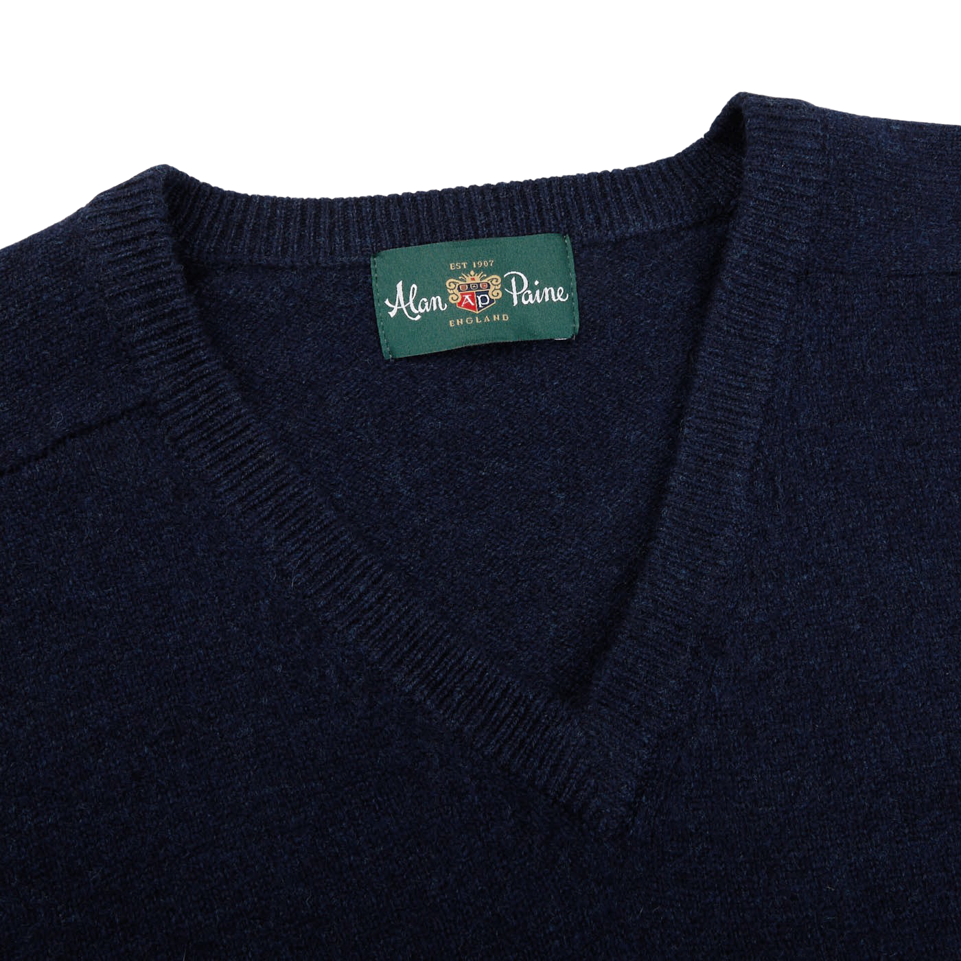 Alan Paine Indigo Blue Lambswool V-Neck Collar