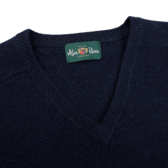 Alan Paine Indigo Blue Lambswool V-Neck Collar